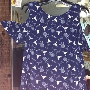 Blue half shoulder top